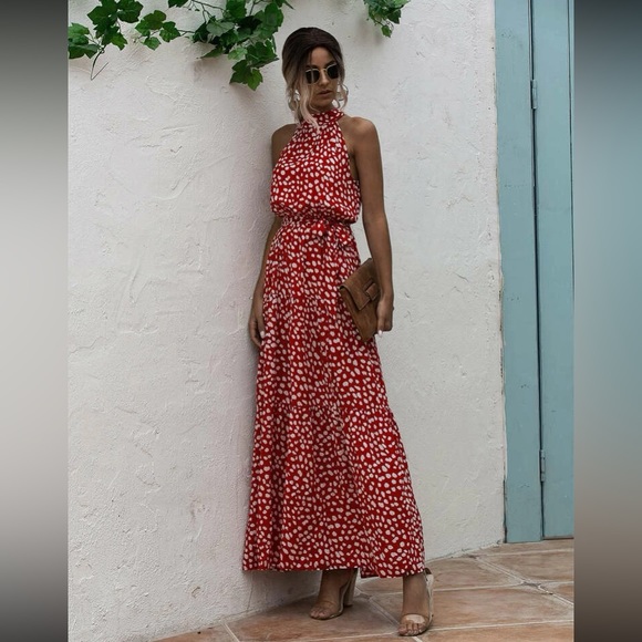 COPY - Boho floral print belted halter maxi dress - Picture 2 of 7
